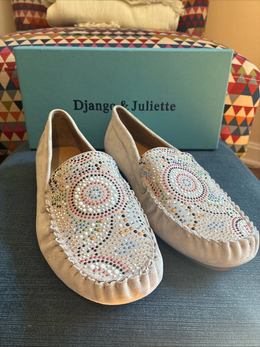 Django & Juliette Larius beaded loafer in Misty suede sz 39 US 8 BNIB